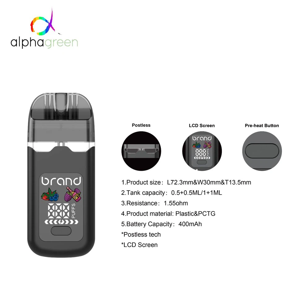 Alphagreen LCD Postless Dual-Tank Vape Device (1ML / 2ML Options) factory